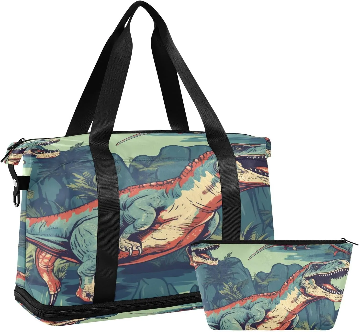 ALAZA Vintage Dinosaur Gym Bag Sports Duffel Bag with Shoes Compartment, Overnight Weekender Travel Tote Bag for Women Men Trip College