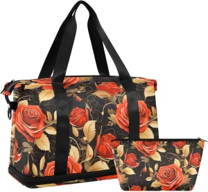 ALAZA Vintage Roses Gym Bag Sports Duffel Bag with Shoes Compartment, Overnight Weekender Travel Tote Bag for Women Men Trip College