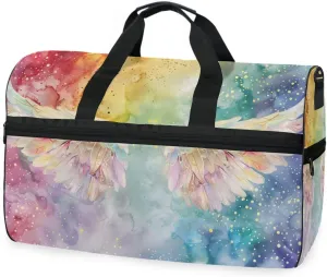 Angel Wings Watercolor Travel Duffel Bag Luggage Sports Gym Bags With Shoes Compartment Large Capacity Lightweight Duffle Bag For Men Women