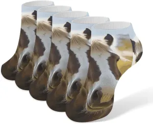 Animal Pony Horse Ankle Socks Soft Breathable No Show Socks Comfortable Cotton Low Cut Casual Socks for Women Men 5 Pairs