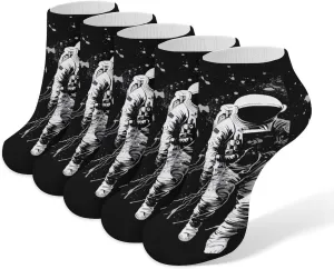 Astronaut Ankle Socks Soft Breathable No Show Socks Comfortable Cotton Low Cut Casual Socks for Women Men 5 Pairs