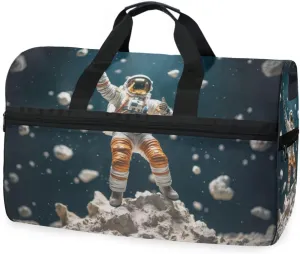 Astronaut Character 1 Travel Duffel Bag Luggage Sports Gym Bags With Shoes Compartment Large Capacity Lightweight Duffle Bag For Men Women