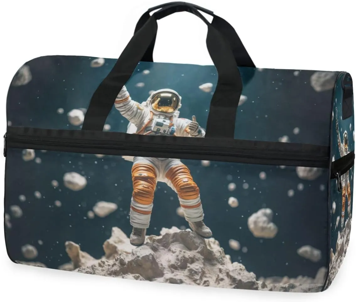 Astronaut Character 1 Travel Duffel Bag Luggage Sports Gym Bags With Shoes Compartment Large Capacity Lightweight Duffle Bag For Men Women