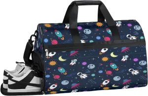 Astronaut Spaceshuttle Gym Bag for Men Women Cartoon Cute Sports Duffle Bags Weekender Overnight Bag with Shoes Compartment Waterproof Travel Bags
