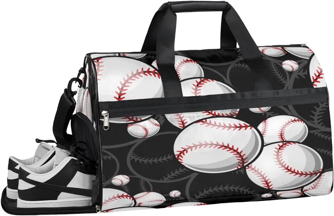 Baseball Cool Bright Gym Bag for Men Women Fitness Workout Sports Duffle Bag with Shoes Compartment Water Resistant Overnight Weekender Duffel Bag