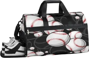 Baseball Cool Bright Gym Bag for Men Women Fitness Workout Sports Duffle Bag with Shoes Compartment Water Resistant Overnight Weekender Duffel Bag