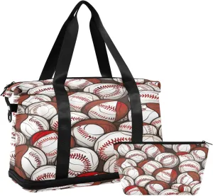 Baseball Pattern Gym Bag for Men Women with Shoes Compartment & Wet Pocket Sport Travel Duffel Bag Waterproof Weekender Overnight Bag
