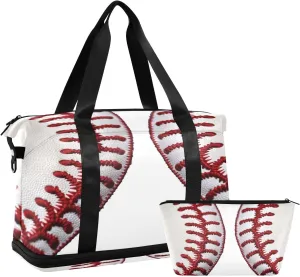 Baseball Stitch Gym Bag for Men Women with Shoes Compartment & Wet Pocket Sport Travel Duffel Bag Waterproof Weekender Overnight Bag
