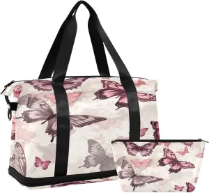 Beautiful Butterfly Sports Gym Bag,Travel Duffel bag with Wet Pocket & Shoes Compartment Lightweight Waterproof Overnight Bag for Men Women