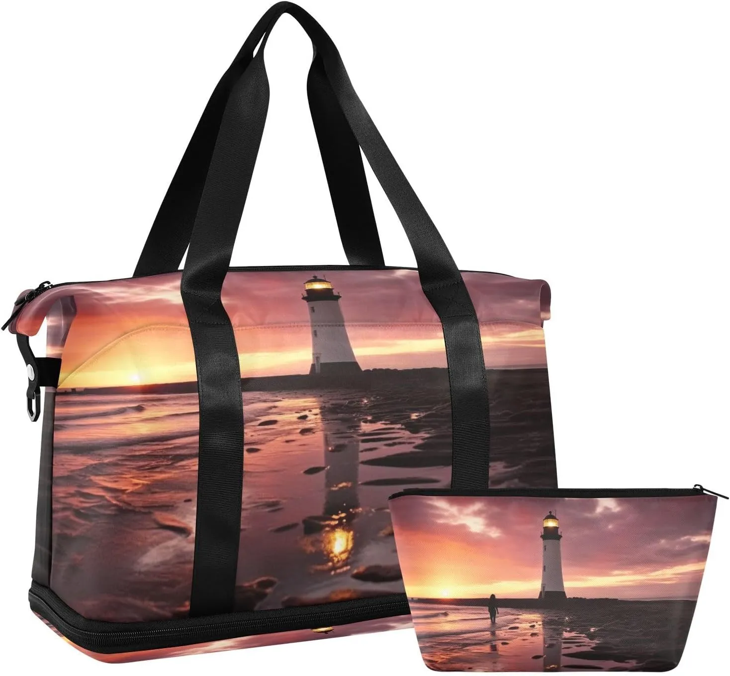 Beautiful Lighthous Gym Bag for Men Women with Shoes Compartment & Wet Pocket Sport Travel Duffel Bag Waterproof Weekender Overnight Bag