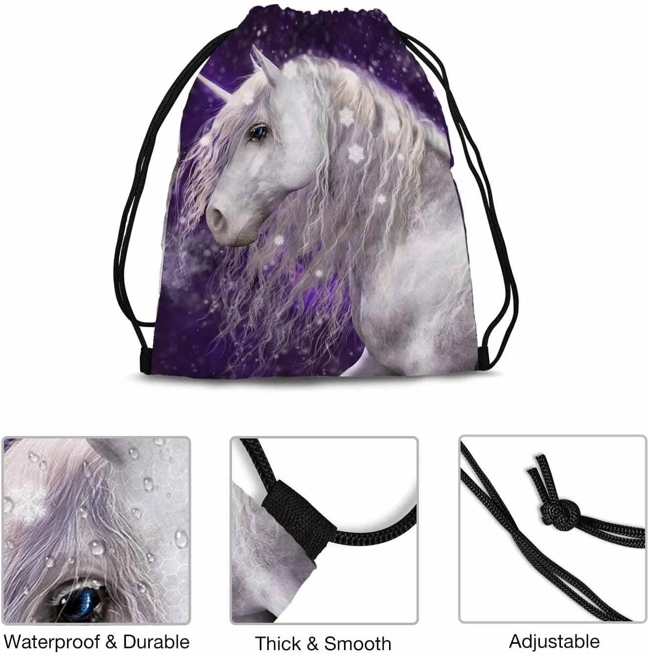 Beautiful White Unicorn Ilvery Mane That Has Sparkling Snow Flakes Gym Backpack Lightweight Waterproof Sports Backpack Stroage Small Exercise Accessiors Shoes Ball