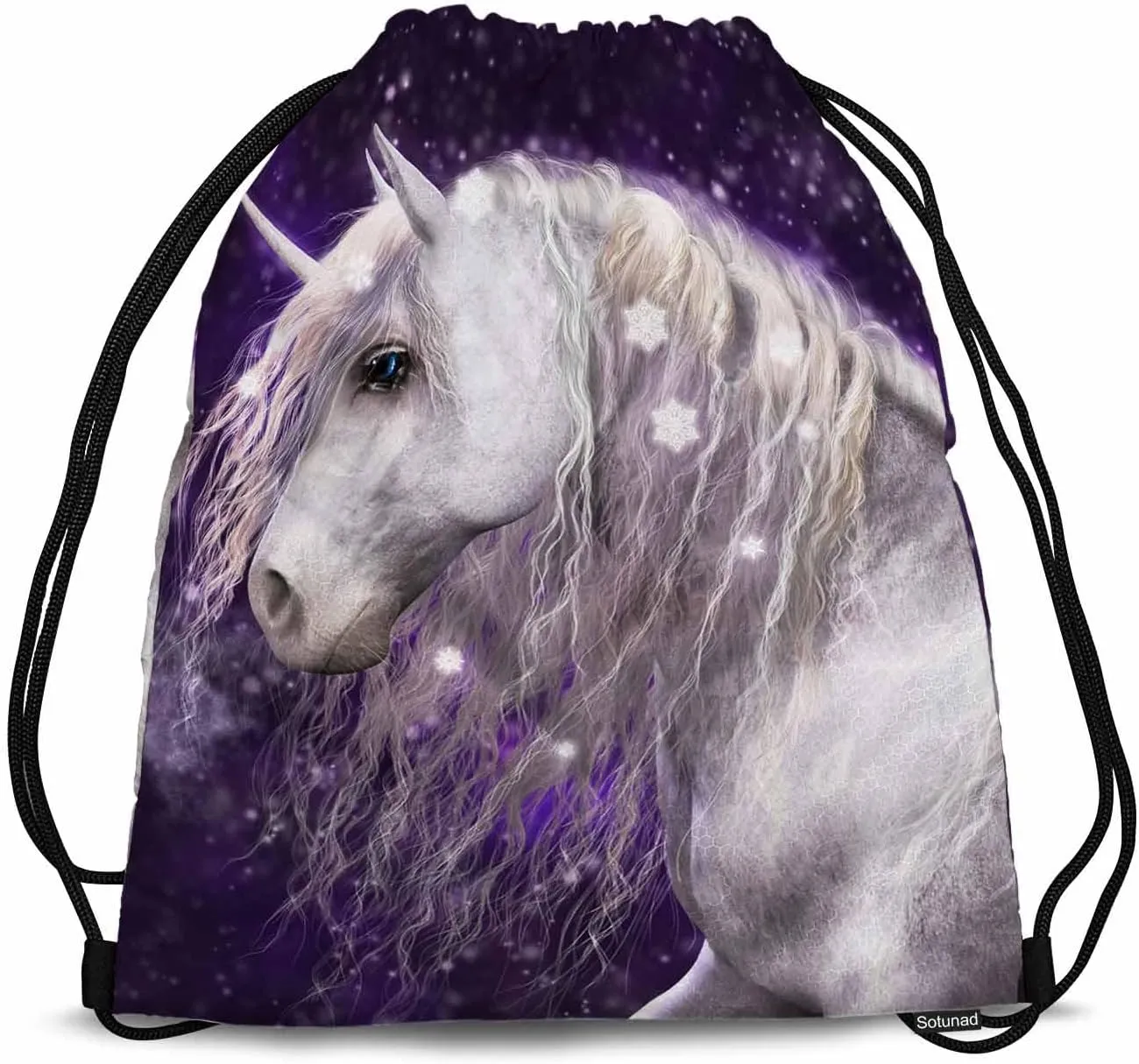 Beautiful White Unicorn Ilvery Mane That Has Sparkling Snow Flakes Gym Backpack Lightweight Waterproof Sports Backpack Stroage Small Exercise Accessiors Shoes Ball
