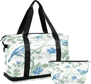 Birds and Leaves Gym Bag for Men Women with Shoes Compartment & Wet Pocket Sport Travel Duffel Bag Waterproof Weekender Overnight Bag