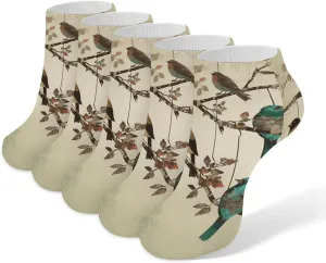 Birds On Branches Ankle Socks Soft Breathable No Show Socks Comfortable Cotton Low Cut Casual Socks for Women Men 5 Pairs