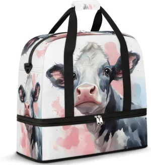 Black And White Cow Print Foldable Travel Duffel Bag Overnight Weekender Bag with Shoes Compartment Sports Gym Bag for Men Women