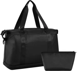 Black Weekender Bags for Women Travel Duffel Bags with Shoe Compartment Overnight Bag Carry on Sports Duffel Bag with Toiletry Bag for Travel/Business/Gift Black