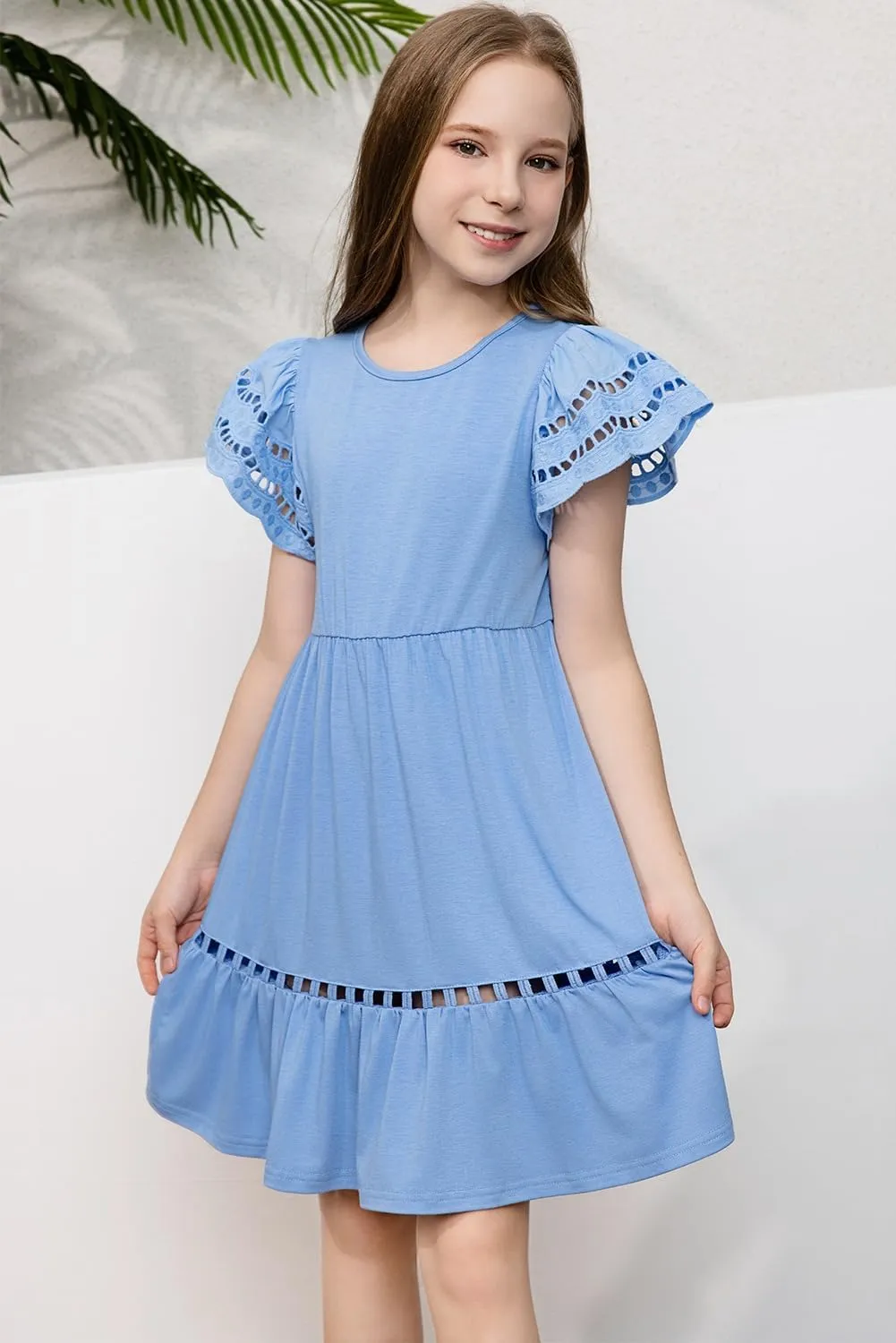 blibean Tween Girls Embroidery Sleeve Dress Summer Outfits 6-15 Years
