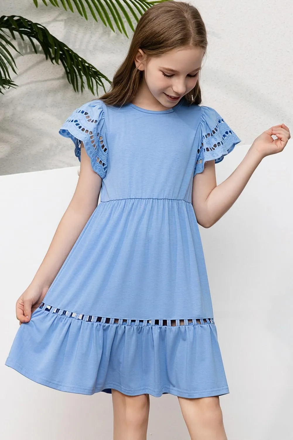 blibean Tween Girls Embroidery Sleeve Dress Summer Outfits 6-15 Years