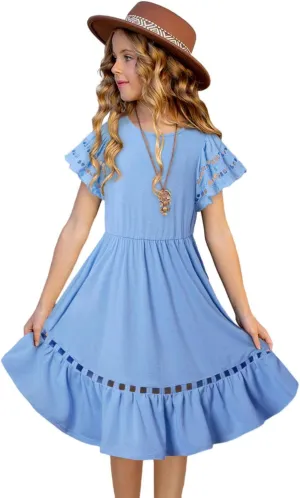 blibean Tween Girls Embroidery Sleeve Dress Summer Outfits 6-15 Years