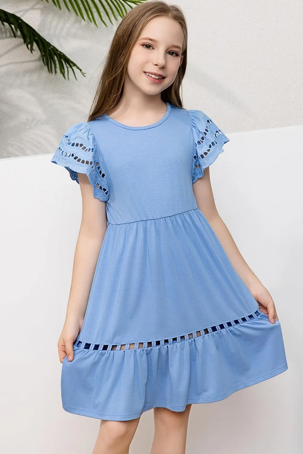 blibean Tween Girls Embroidery Sleeve Dress Summer Outfits 6-15 Years