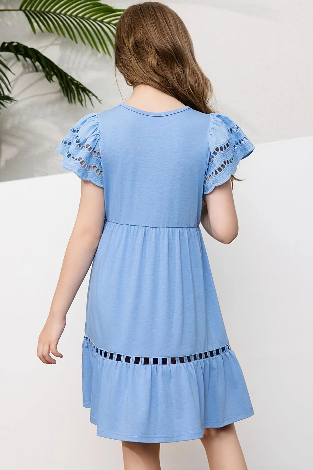blibean Tween Girls Embroidery Sleeve Dress Summer Outfits 6-15 Years