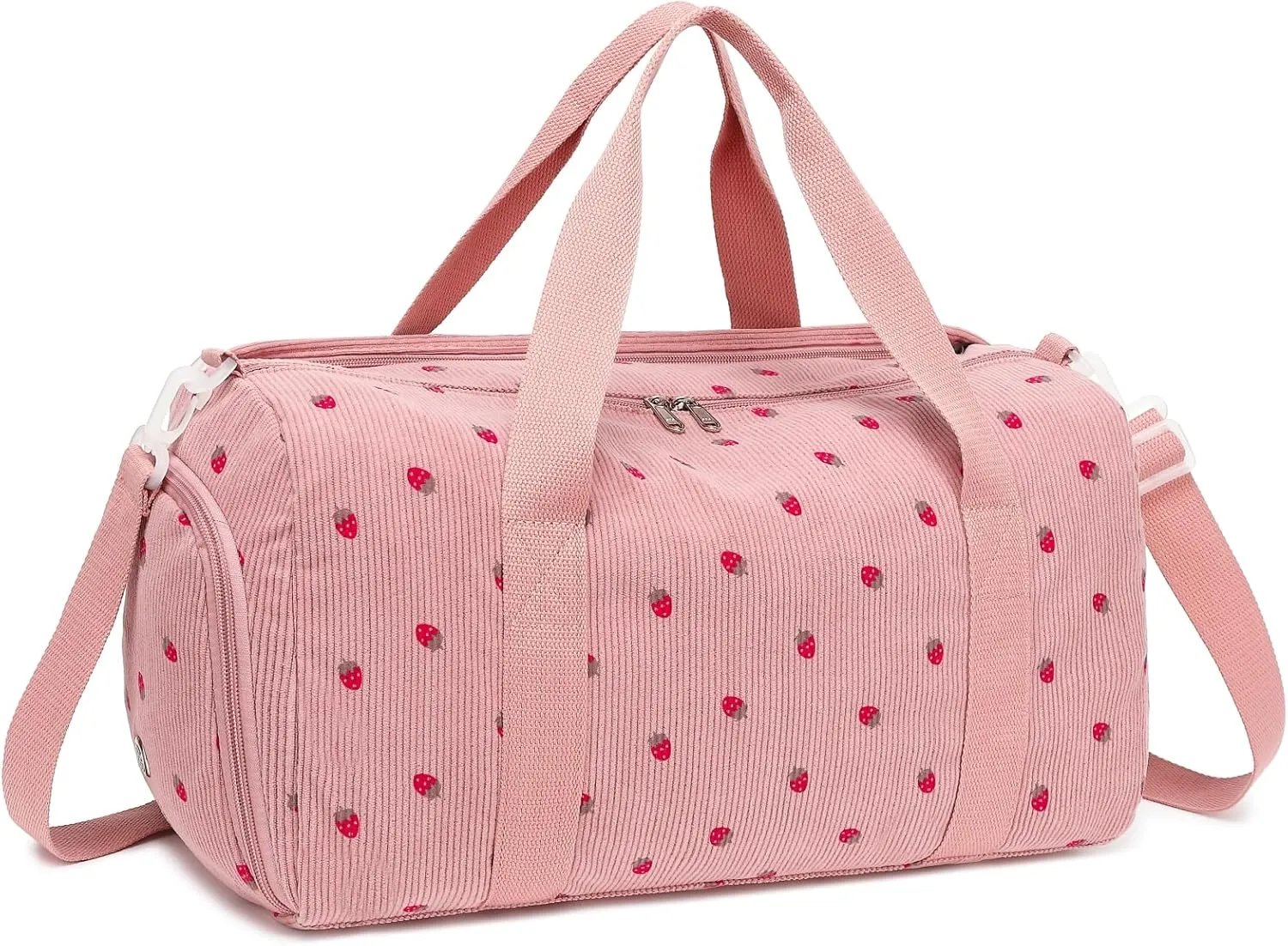 BLUBOON Duffle Bag Girls Kids Cute Gym Bag with Shoes Compartment & Wet Separation Waterproof Sports Overnight Travel Bag, Strawberry Corduroy Pink