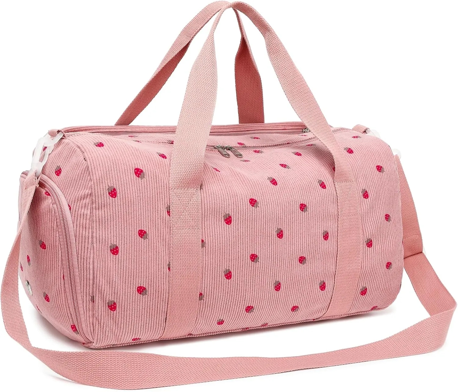 BLUBOON Duffle Bag Girls Kids Cute Gym Bag with Shoes Compartment & Wet Separation Waterproof Sports Overnight Travel Bag, Strawberry Corduroy Pink