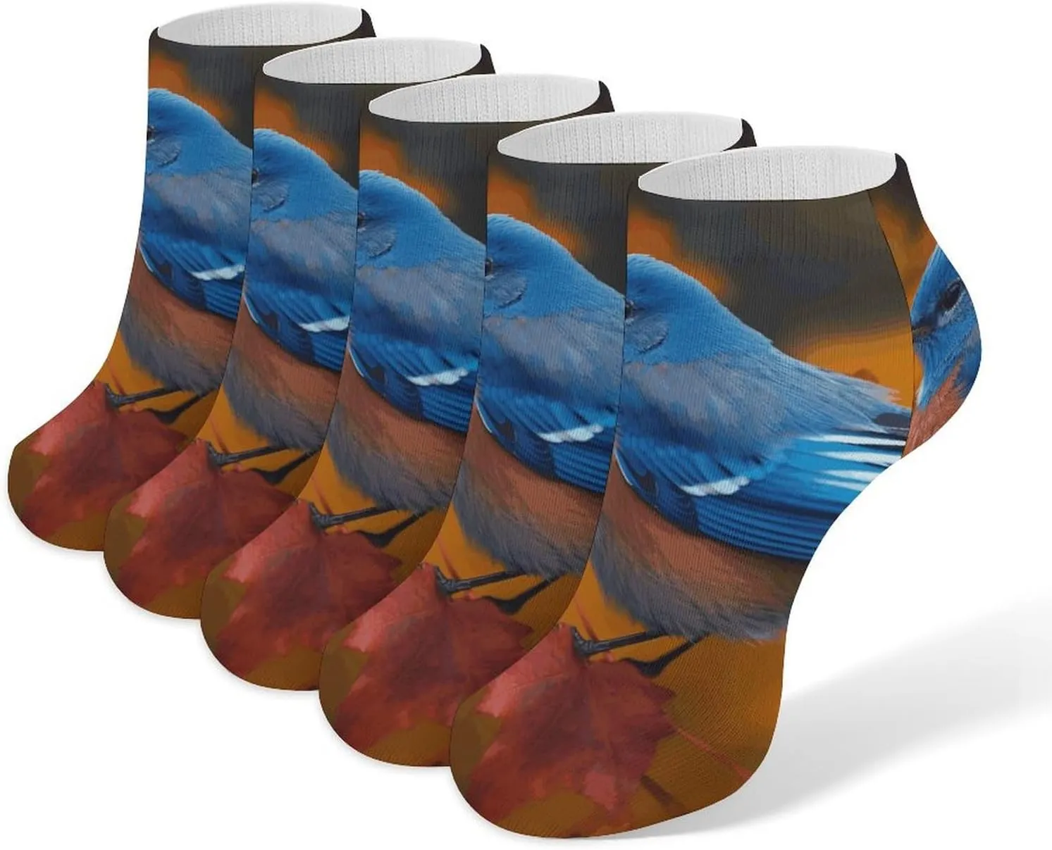 Blue Bird And Leaves Ankle Socks Soft Breathable No Show Socks Comfortable Cotton Low Cut Casual Socks for Women Men 5 Pairs