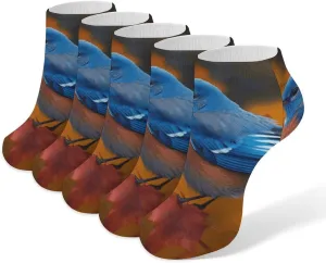 Blue Bird And Leaves Ankle Socks Soft Breathable No Show Socks Comfortable Cotton Low Cut Casual Socks for Women Men 5 Pairs