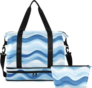 Blue Striped Weekender Bags for Women Men Travel Bag with Shoes Compartment Toiletry Bag Large Duffel Bag for SportsTravel Hospital