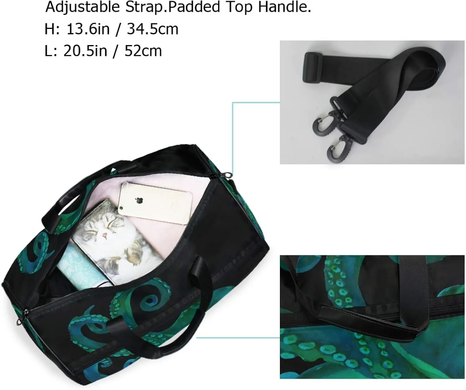 Blue Watercolor Octopus Travel Duffel Bag Luggage Sports Gym Bag With Shoes Compartment Large Capacity Lightweight Duffle Bag For Men Women
