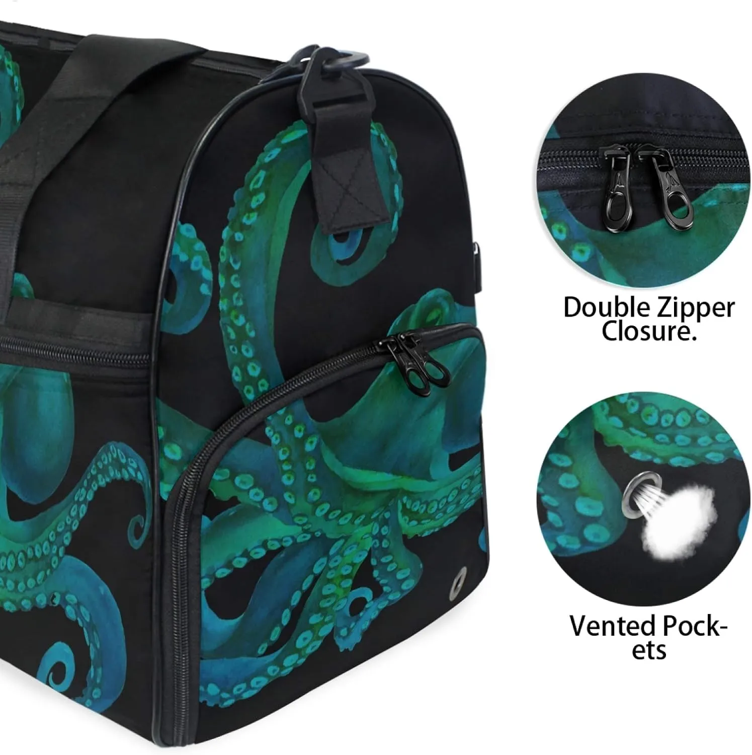 Blue Watercolor Octopus Travel Duffel Bag Luggage Sports Gym Bag With Shoes Compartment Large Capacity Lightweight Duffle Bag For Men Women