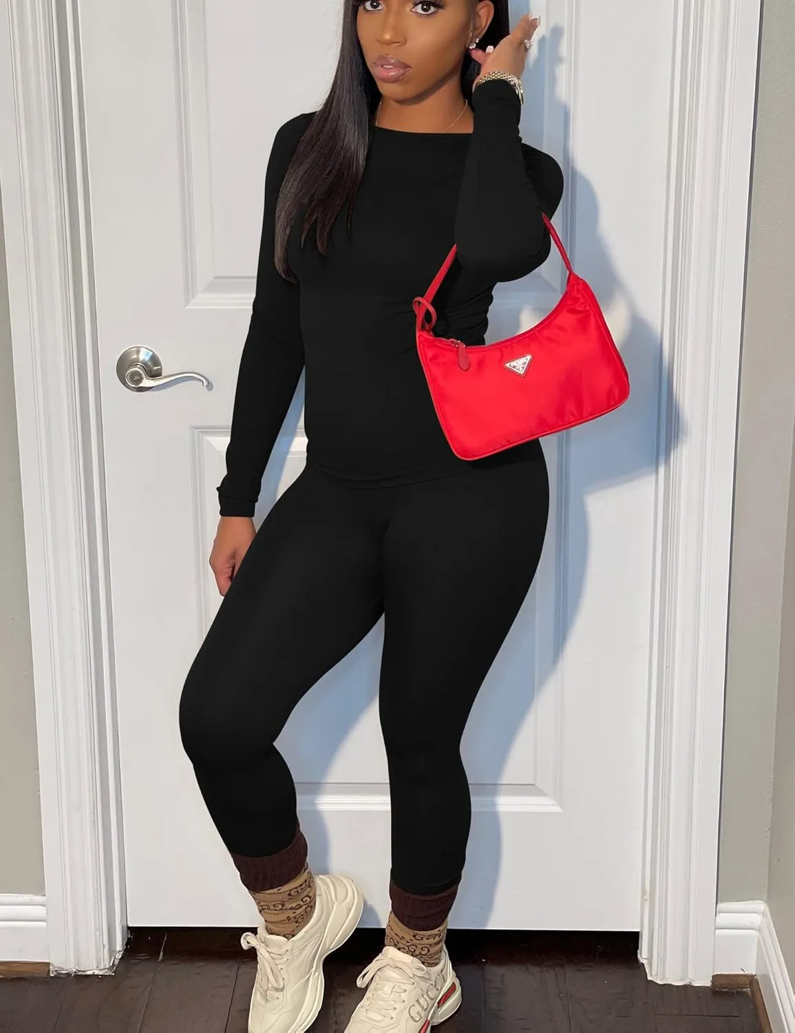 BORIFLORS Women's 2 Piece Track Suits Outfits Workout Long Sleeve Top Jogger Legging Pants Sets