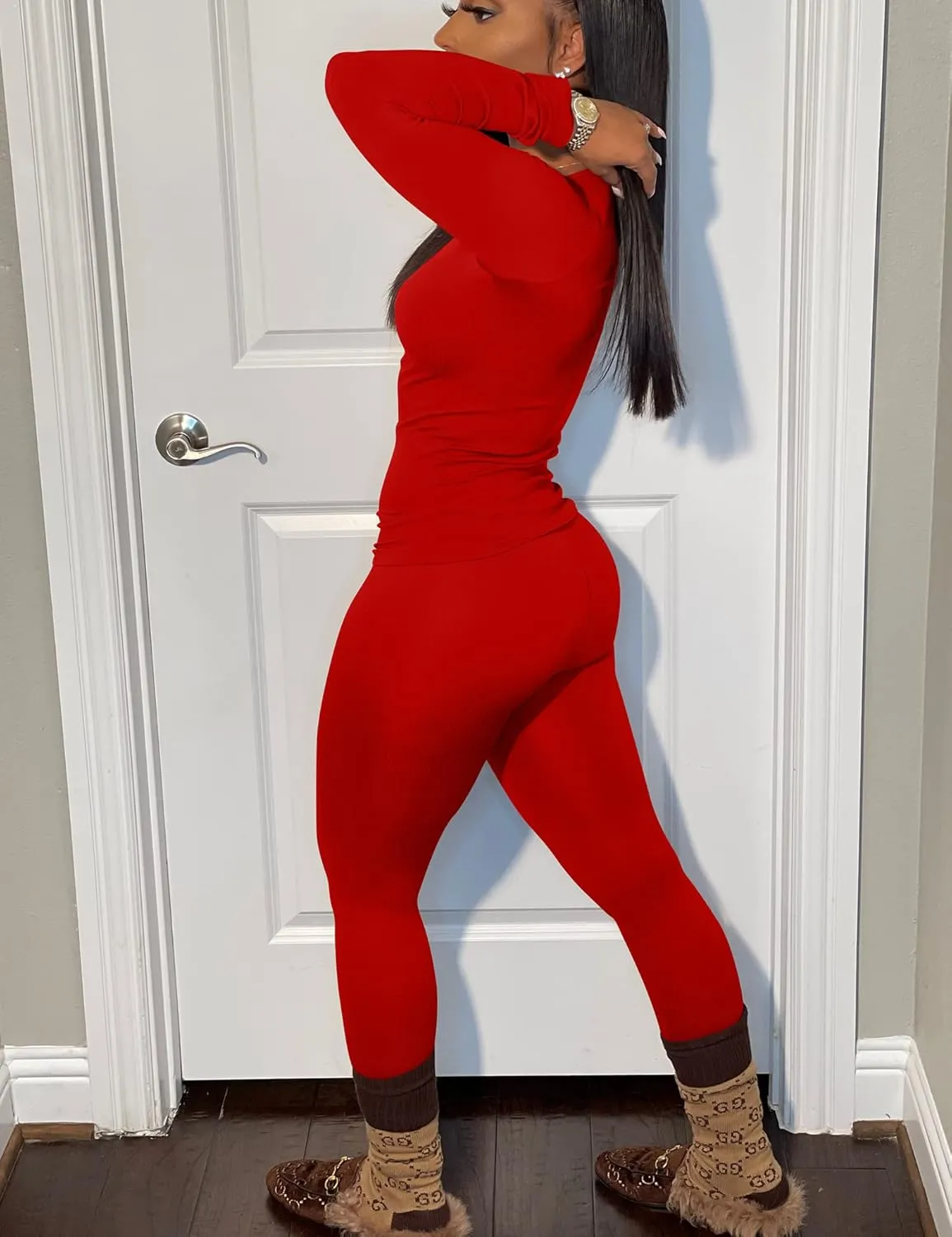 BORIFLORS Women's 2 Piece Track Suits Outfits Workout Long Sleeve Top Jogger Legging Pants Sets