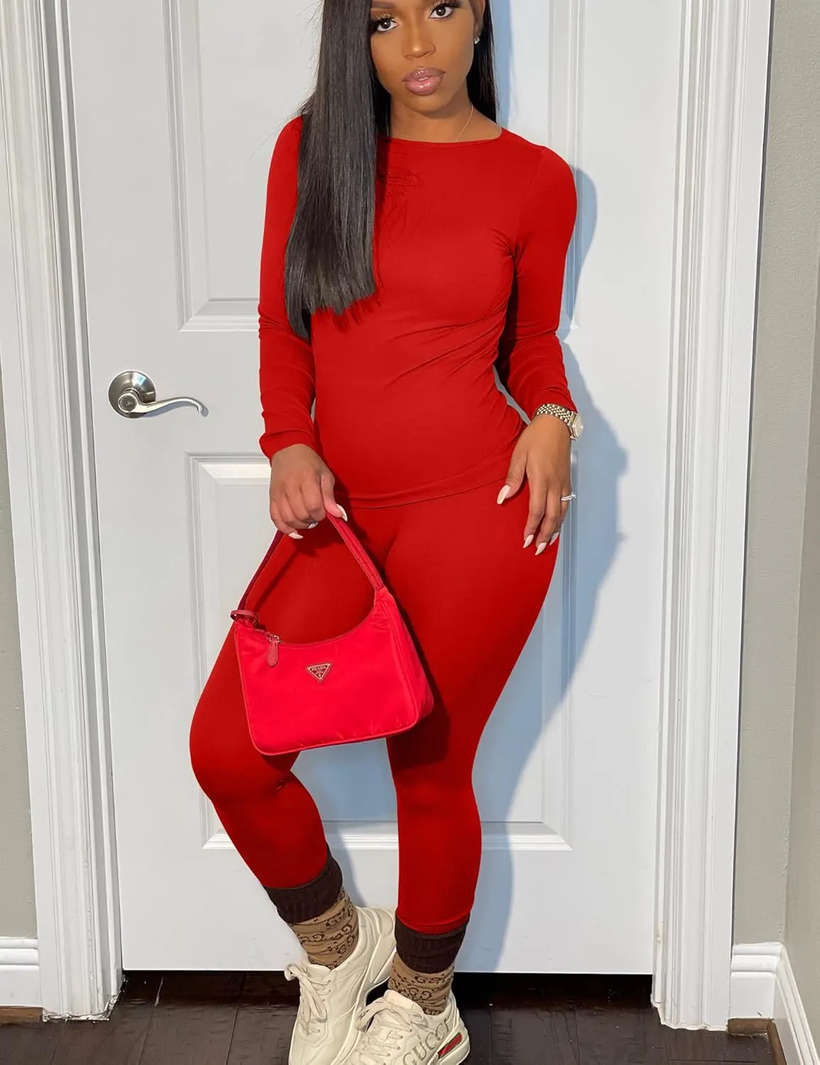 BORIFLORS Women's 2 Piece Track Suits Outfits Workout Long Sleeve Top Jogger Legging Pants Sets