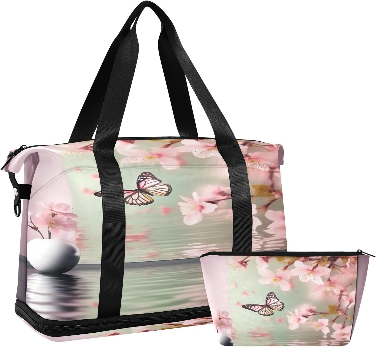 Butterfly and Blossom Sports Gym Bag,Travel Duffel bag with Wet Pocket & Shoes Compartment Lightweight Waterproof Overnight Bag for Men Women