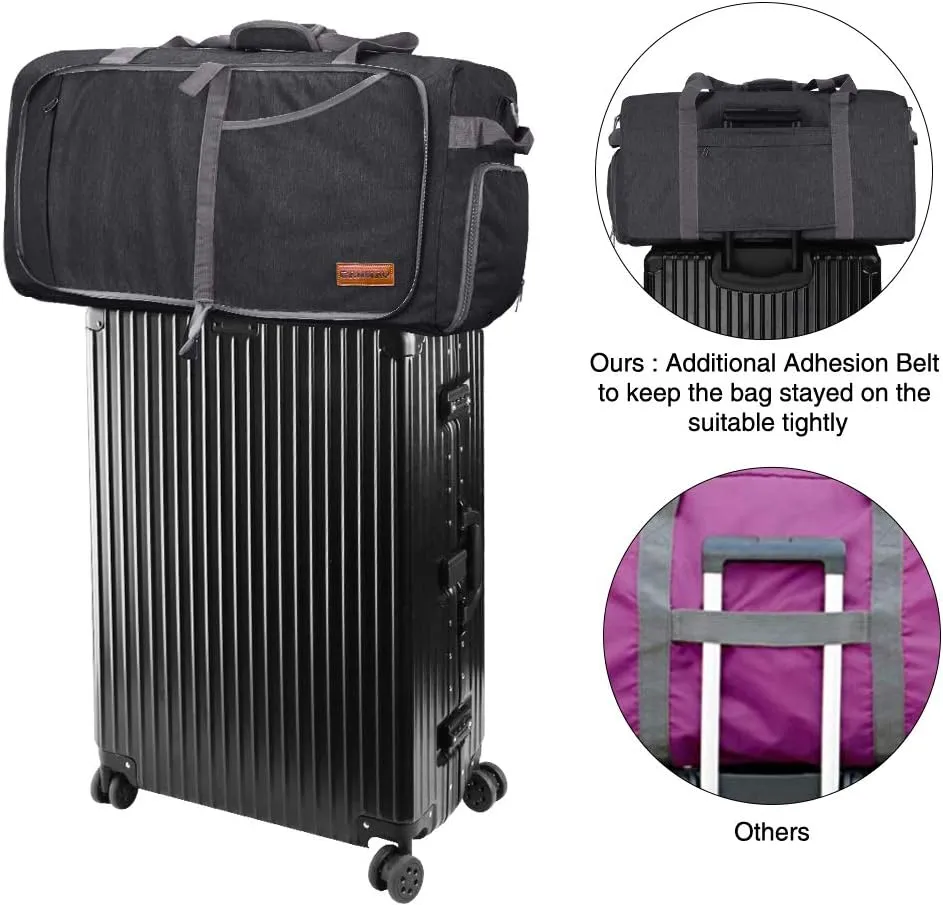 Canway 65L Travel Duffel Bag, Foldable Weekender Bag with Shoes Compartment for Men Women Water-proof & Tear Resistant (Panther Black, 65L)