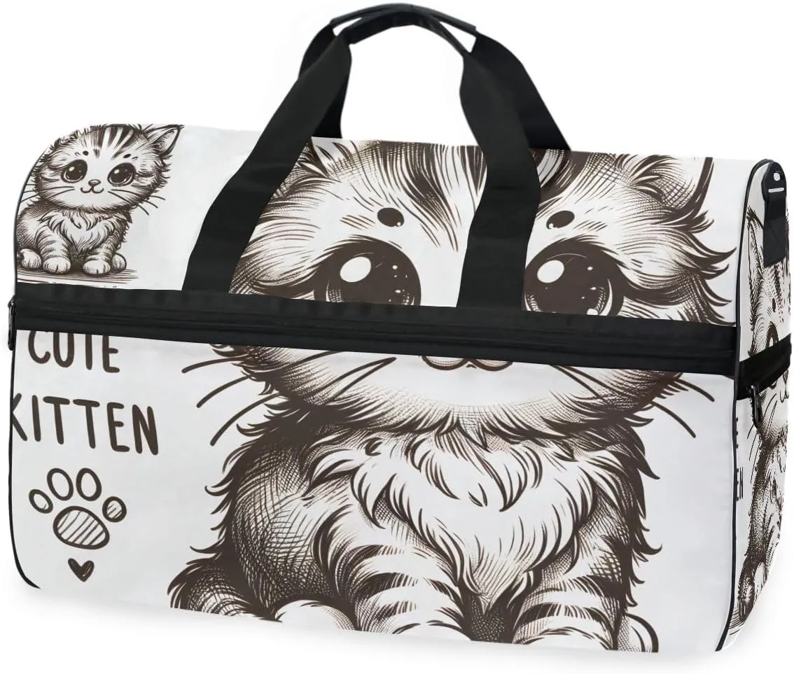 Cartoon Cute Kitten Travel Duffel Bag Luggage Sports Gym Bags With Shoes Compartment Large Capacity Lightweight Duffle Bag For Men Women