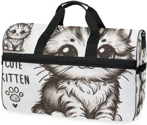 Cartoon Cute Kitten Travel Duffel Bag Luggage Sports Gym Bags With Shoes Compartment Large Capacity Lightweight Duffle Bag For Men Women