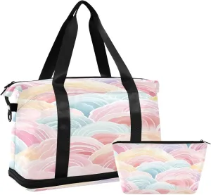 Cartoon Rainbows Sports Gym Bag,Travel Duffel bag with Wet Pocket & Shoes Compartment Lightweight Waterproof Overnight Bag for Men Women