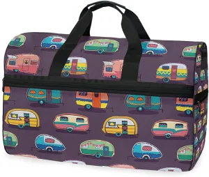 Cartoonish Campers Travel Duffel Bag Luggage Sports Gym Bag With Shoes Compartment Large Capacity Lightweight Duffle Bag For Men Women