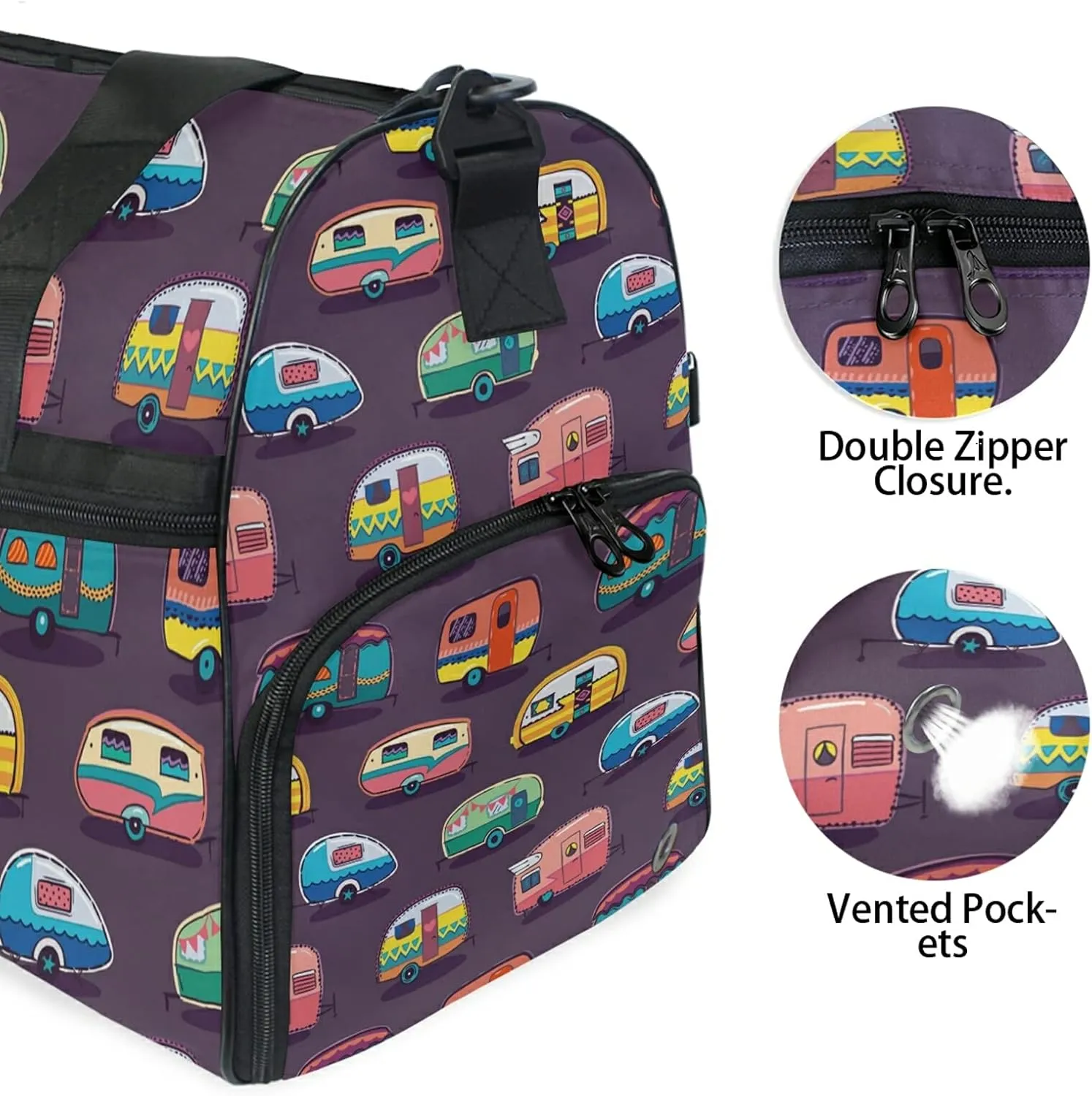 Cartoonish Campers Travel Duffel Bag Luggage Sports Gym Bag With Shoes Compartment Large Capacity Lightweight Duffle Bag For Men Women