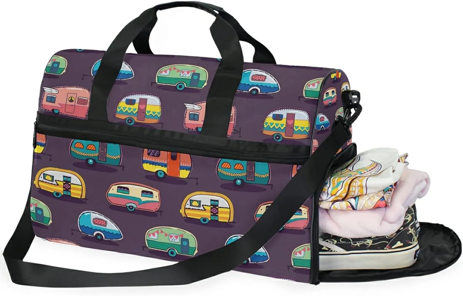 Cartoonish Campers Travel Duffel Bag Luggage Sports Gym Bag With Shoes Compartment Large Capacity Lightweight Duffle Bag For Men Women