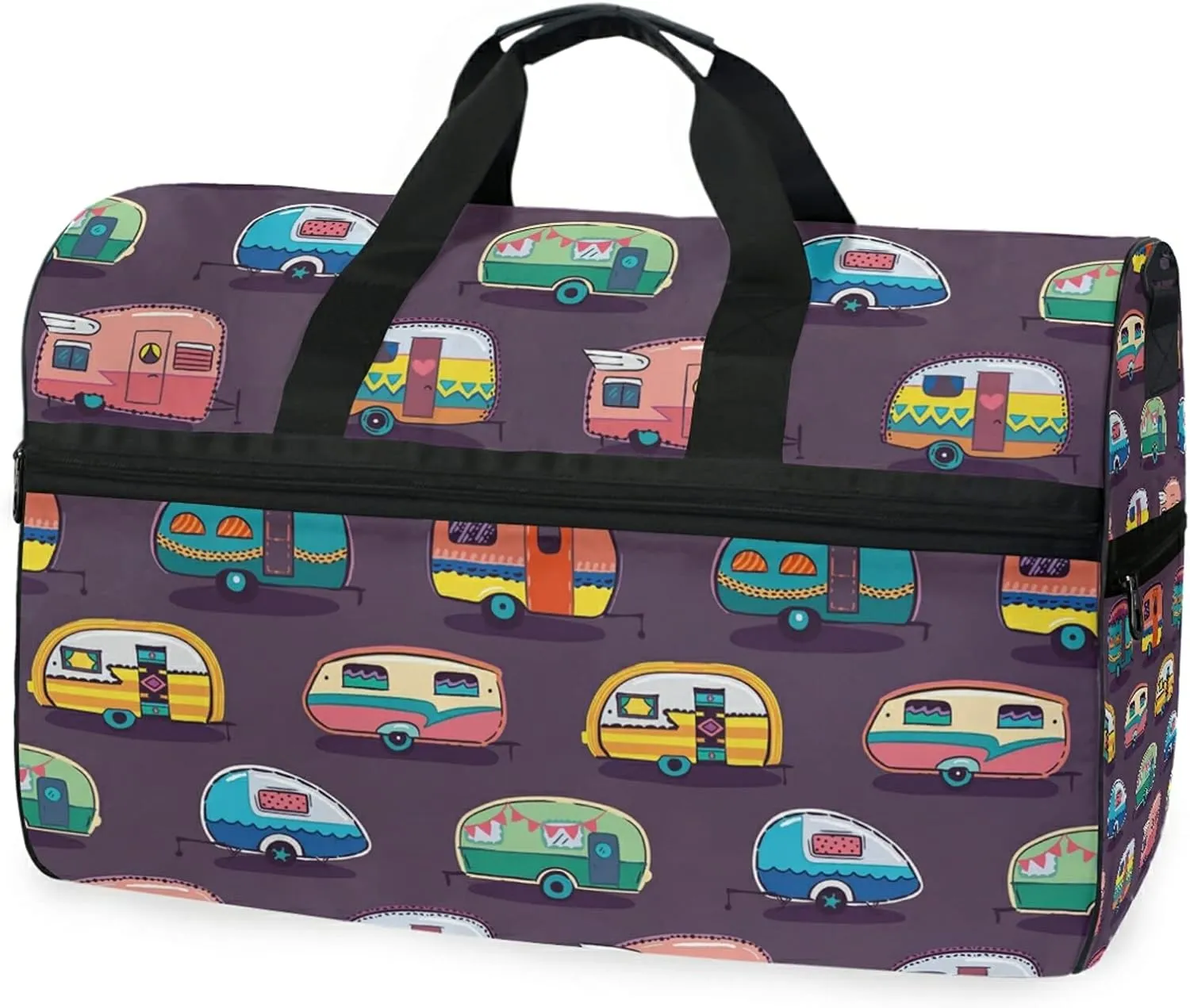 Cartoonish Campers Travel Duffel Bag Luggage Sports Gym Bag With Shoes Compartment Large Capacity Lightweight Duffle Bag For Men Women