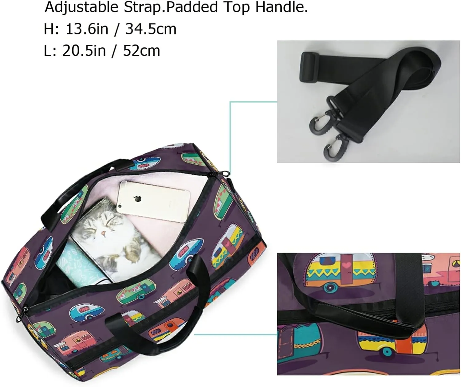 Cartoonish Campers Travel Duffel Bag Luggage Sports Gym Bag With Shoes Compartment Large Capacity Lightweight Duffle Bag For Men Women