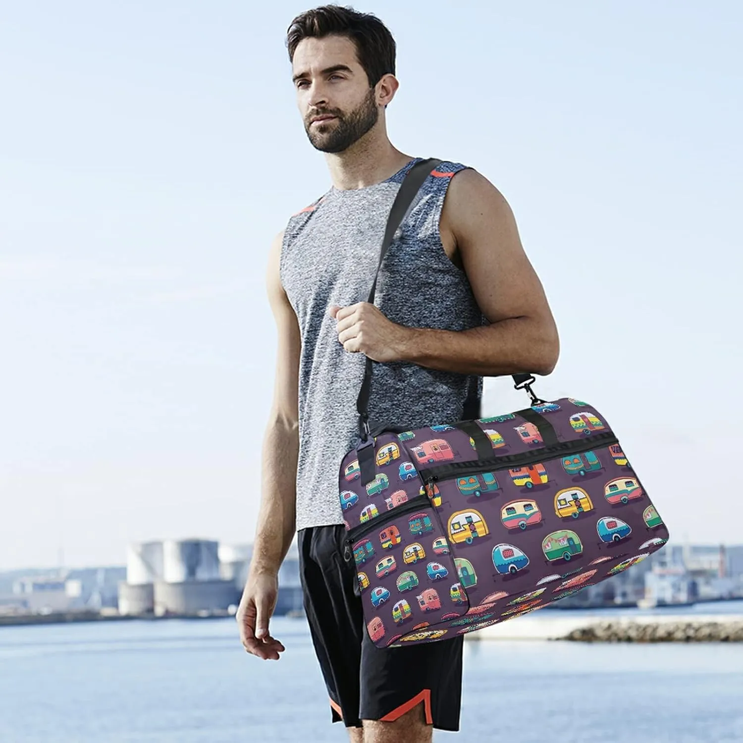 Cartoonish Campers Travel Duffel Bag Luggage Sports Gym Bag With Shoes Compartment Large Capacity Lightweight Duffle Bag For Men Women
