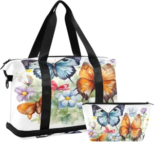 Chickens and Butterflies Gym Bag for Men Women with Shoes Compartment & Wet Pocket Sport Travel Duffel Bag Waterproof Weekender Overnight Bag