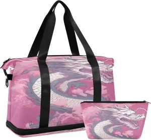 Chinese Dragon Gym Bag for Men Women with Shoes Compartment & Wet Pocket Sport Travel Duffel Bag Waterproof Weekender Overnight Bag