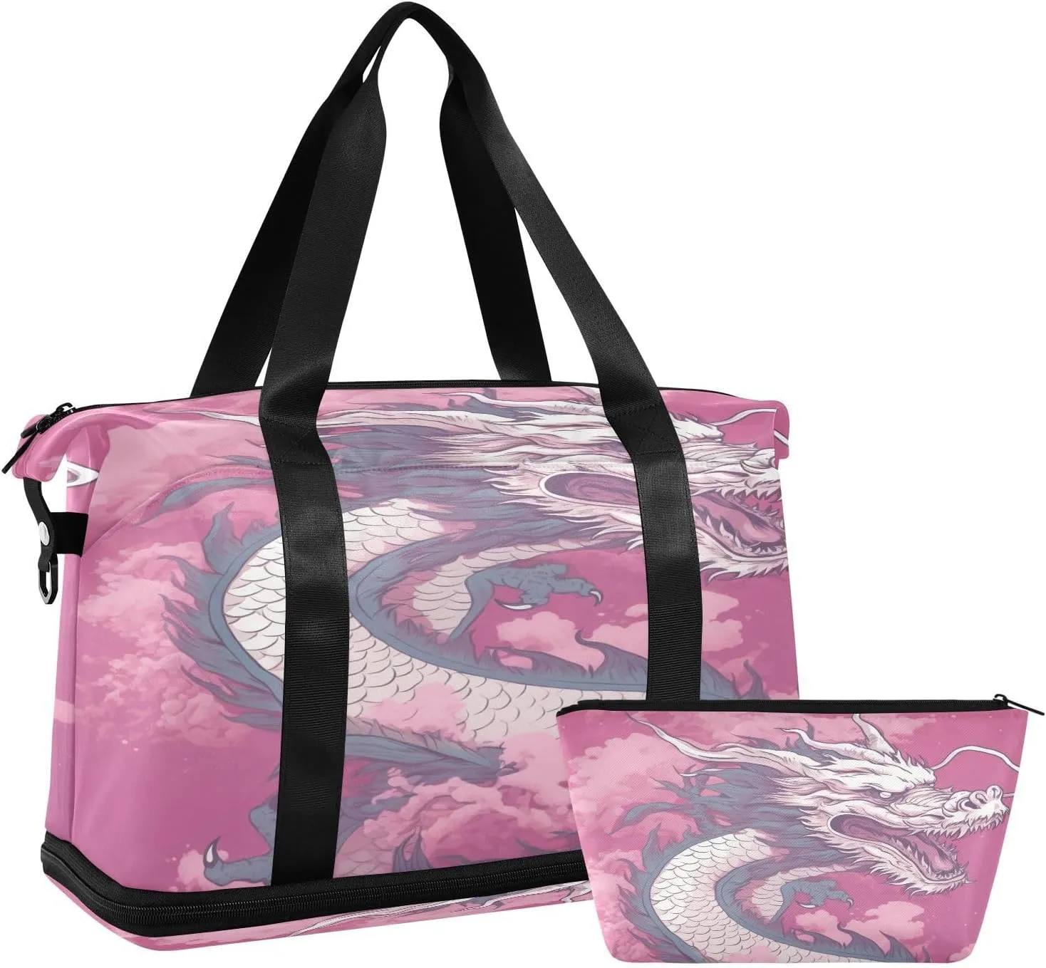 Chinese Dragon Gym Bag for Men Women with Shoes Compartment & Wet Pocket Sport Travel Duffel Bag Waterproof Weekender Overnight Bag