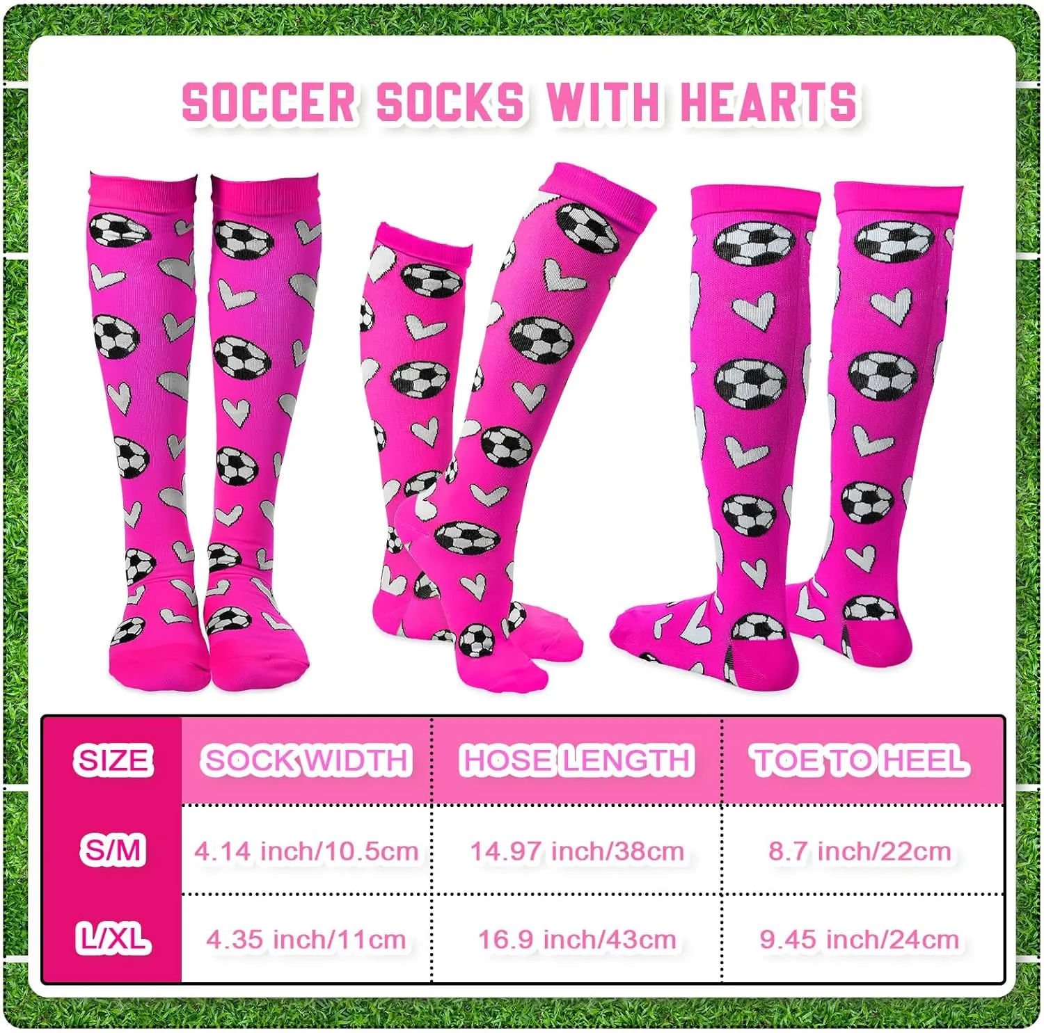 Cindeer 3 Pairs Soccer Novelty Sports Hearts Tube Socks Soccer Gift Knee High Socks for Women Men